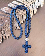 50 knots Blue Orthodox Prayer rope Plain chotki with Cross bead Christma... - £15.02 GBP