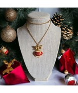 VTG Signed AVON Christmas Red Enamel NOEL Ornament PENDANT NECKLACE  26&quot; - £19.92 GBP