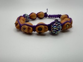 Adjustable Orange Purple Rhinestone Skull Bead Bracelet - $23.76