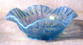 Vintage Fenton Opalescent Light Blue Center Dish, Grape Pattern, Ruffled... - $32.33