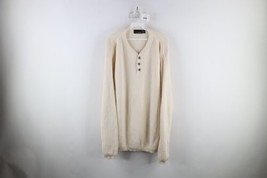 Vintage 90s Streetwear Mens XL Hand Framed Ribbed Knit Henley Sweater Cream USA - £46.47 GBP