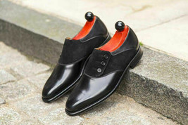 Handmade Men Formal Shoes, Men Black Button Shoes, Mens Button Shoes - £119.87 GBP+