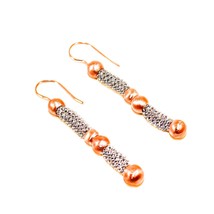 Adami &amp; Martucci Silver Mesh Drop Earrings With Rose Gold Matte Beads-RRP $105 - £54.92 GBP