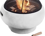 Teamson Home Mgo Light Gray Concrete Round Charcoal And Wood Burning Fir... - £111.66 GBP