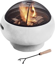 Teamson Home Mgo Light Gray Concrete Round Charcoal And Wood Burning Fire Pit - £111.70 GBP