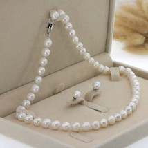 Beautiful 8-9mm White Akoya Pearl Necklace Earring 17.5&quot; Wedding Jewelry Sets fo - £8.38 GBP