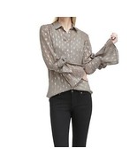 Banana Republic Dillon Shirt Blouse Size XSP Taupe Metallic Gold Bell Sl... - $12.86