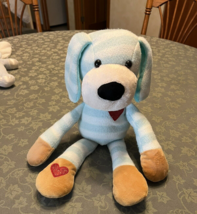 Blue White Stripe Dog Plush Red Glitter Heart  Valentine Stuffed Animal Doll - $19.75