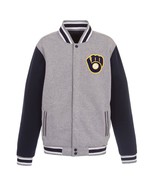 New Mens Brewers 2-tone Reversible Fleece Jacket Baseball Milwaukee - Gr... - $124.03 CAD