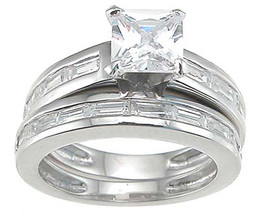 1.5 CT Princess Cut Wedding Band Engagement Ring Set Bridal Silver Size 5-9 - £47.88 GBP