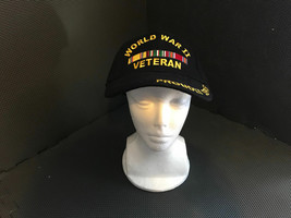 Black Padded Satin Stitch World War Ii Veteran Proudly Served Strapback Cap Hat - £10.99 GBP