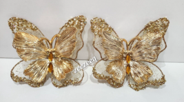 2 Christmas Gold Butterflies Gem Glitter Butterfly Tree Clip On Ornaments - $21.77