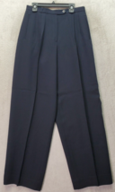 Liz Claiborne Pants Women&#39;s Petite 8 Navy 100% Wool Pleated Straight Leg Pockets - £18.13 GBP