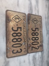 Two Vintage 1975 Oklahoma E Exempt Diamond Sequential License Plates Expired - £23.74 GBP