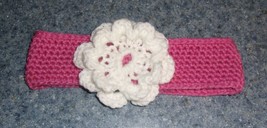 Handmade Crocheted Pink White Flower Design Dog Collar LARGE Pembroke Corgi - $12.49