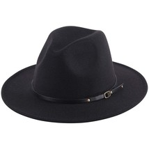 Women Lady Retro Wide Brim Floppy Panama Hat Belt Buckle Wool Fedora Hat Fit Siz - £38.59 GBP