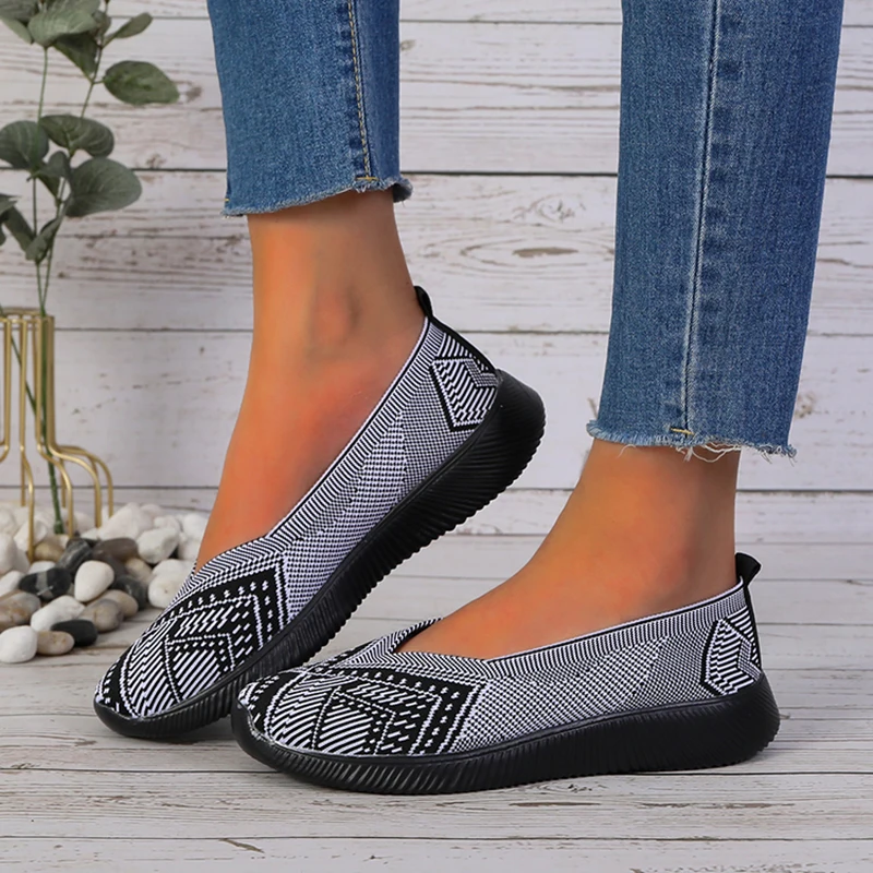 Fashion Striped Loafers Shoes Women Summer Slip-on Breathable Knitting Flats Wom - $23.08