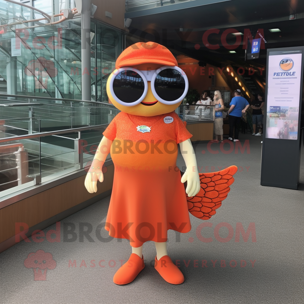 Orange Salmon mascot costume character dressed with a Mini Dress and Sun... - $1,199.00
