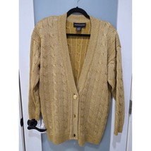 Andrea Jovine Lambswool Metallic Cardigan Sweater S Yellow Gold Button F... - $34.00