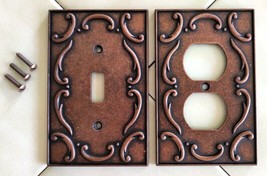 Lot (2) LHMC Antique Copper Swirl Wall Plates (Single Light Switch, Outl... - $17.64
