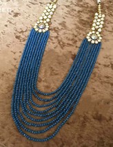 VeroniQ Trends-Multilayer Long Rani Haar Kundan Necklace With Onyx Beads Blue - £99.90 GBP