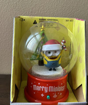 Minions With Candy Cane Christmas Tree Gift Musical Snow Globe New - $44.96