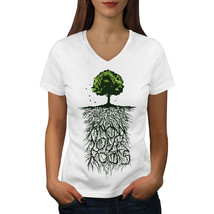 Wellcoda Earth Tree Roots Nature Womens V-Neck T-shirt,  Graphic Design Tee - £16.02 GBP
