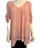 Grace Elements Woman Pink V Neck Cold Shoulder Lace Overlay Top Size 3X - $266.20 MXN