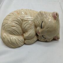 6&quot; Vintage Cute Adorable Sleeping Ceramic Kitten Cat With Felt On Bottom - $12.22 CAD
