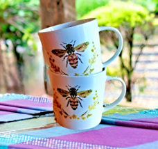 Beautiful Bee Design Ceramic Mug - Nature Inspired Coffee Tea Cup 16 Ounces - £18.03 GBP