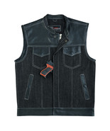Men&#39;s Denim Leather Vest with White Stitching - $130.54 CAD+