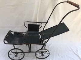 Vintage Victorian Small Baby Doll Carriage ORIGINAL LEATHER and RUBBER W... - £350.31 GBP