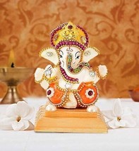 White Stone (Resin) God Ganesha with Rosewooden Base Car Dashboard Decor... - £20.02 GBP