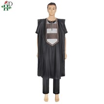 H&amp;D  Agbada Robe Men 3 Pieces Set Embroidery Dashiki Shirt Africa Clothes Short  - £156.40 GBP
