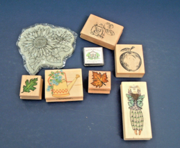Rubber stamp lot 8 mixed lot nature garden sunflower butterfly leafs apple - $19.75