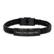 New Sewing, Sewing is My Happy Place, Holiday Braided Leather Bracelet f... - £16.87 GBP