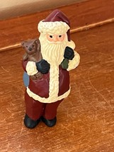 Artist Signed Small Chubby Santa Claus w Teddy Bear Resin Figurine – 4 a... - $10.39
