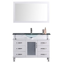 48&quot; Vanity Cabinet with Sink Glass Top and Mirror White by LessCare - $1,138.50