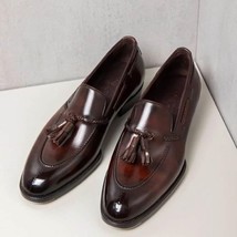 Men&#39;s Handmade Coffee Brown Color Genuine Leather Slip On Loafers Shoes - £158.57 GBP