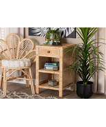 Saverio Natural Brown Mahogany Wood and Natural Rattan 1-Drawer Nightstand - $5,183.64 MXN
