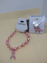 Breast Cancer Hope Ribbon Dangling Earrings 1  1/2&quot; &amp; Bracelet Dark Pink NWT - £17.76 GBP