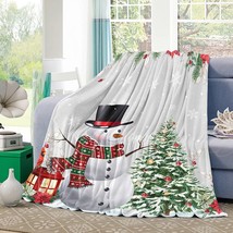 Cartoon Snowman with Topper Flannel Throws Blanket, Warm Cozy Fleece Throw - £40.75 GBP