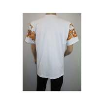 Men LAVERITA European Fashion Crew Shirt Rhine Stones Crown Florals 12089 White image 9