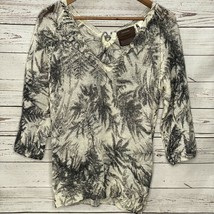 Anthropologie Guinevere Woodland Haze Fern Sweater Size M Ivory Gray 3/4 Sleeve - £15.78 GBP