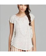 Free People Ivory Lace Boho Embroidered Shirt XS - $21.77