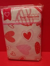 Tablecloth 52 x 70 Vinyl Valentine Red Heart White Table Cloth New Home Holiday - £11.41 GBP
