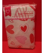 Tablecloth 52 x 70 Vinyl Valentine Red Heart White Table Cloth New Home ... - £11.25 GBP