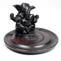GANESHA INCENSE BURNER 4" Hindu Elephant God Resin Statue NEW Plate Gane... - $11.66