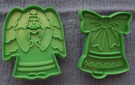 Vintage Green Plastic Detailed Bell and Angel Christmas Cookie Cutters C... - £4.74 GBP