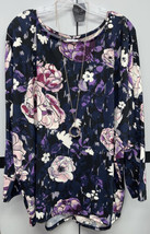 NWT Lularoe 2XL Black Purple Cranberry Pink White Floral Linda Batwing L/S Shirt - £29.75 GBP